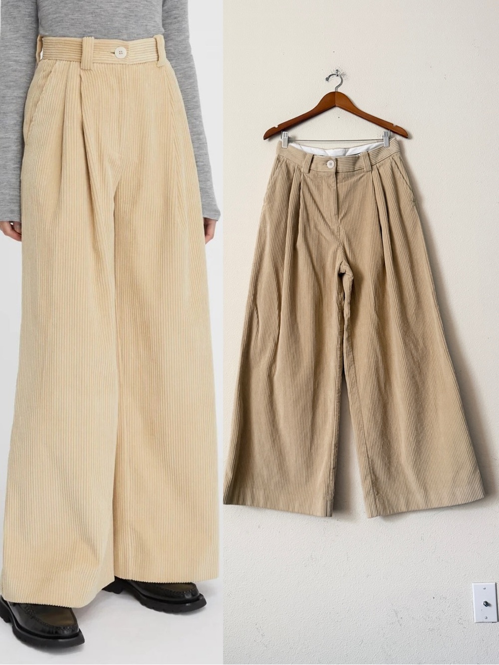 Lee Mathews SIZE 3 Yuri Corduray high rise wide leg pocketed pants in beige